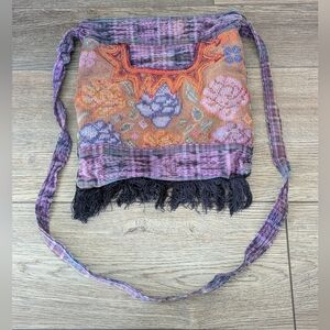 Purple Floral Boho Crossbody Black Fringe Embroidered Shoulder Bag Purse Zipper